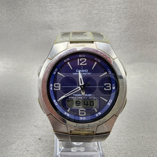 Casio Wave Ceptor WVH100J Watch Men 42mm Blue Dial Analog Digital Steel WorksAB0