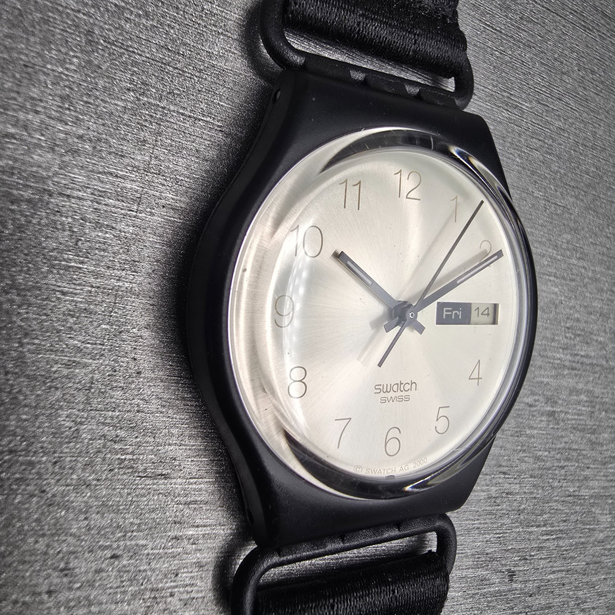 Swatch Seventy's Gold Watch Women 34mm Champagne Dial Black Tone GB747 New Batt2