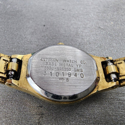 Citizen CQ Watch Women 17mm Black Dial Gold Tone Oval 5930S25350 New Battery9
