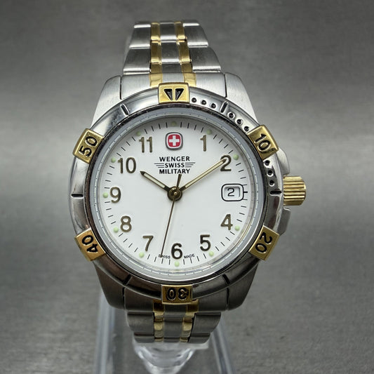 Wenger Swiss Military Watch Women 29mm White Dial Two Tone Date Round New Batt0