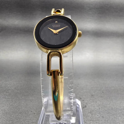 Citizen Watch Women 20mm Black Dial Gold Tone Round 5920-H01393 New Battery5