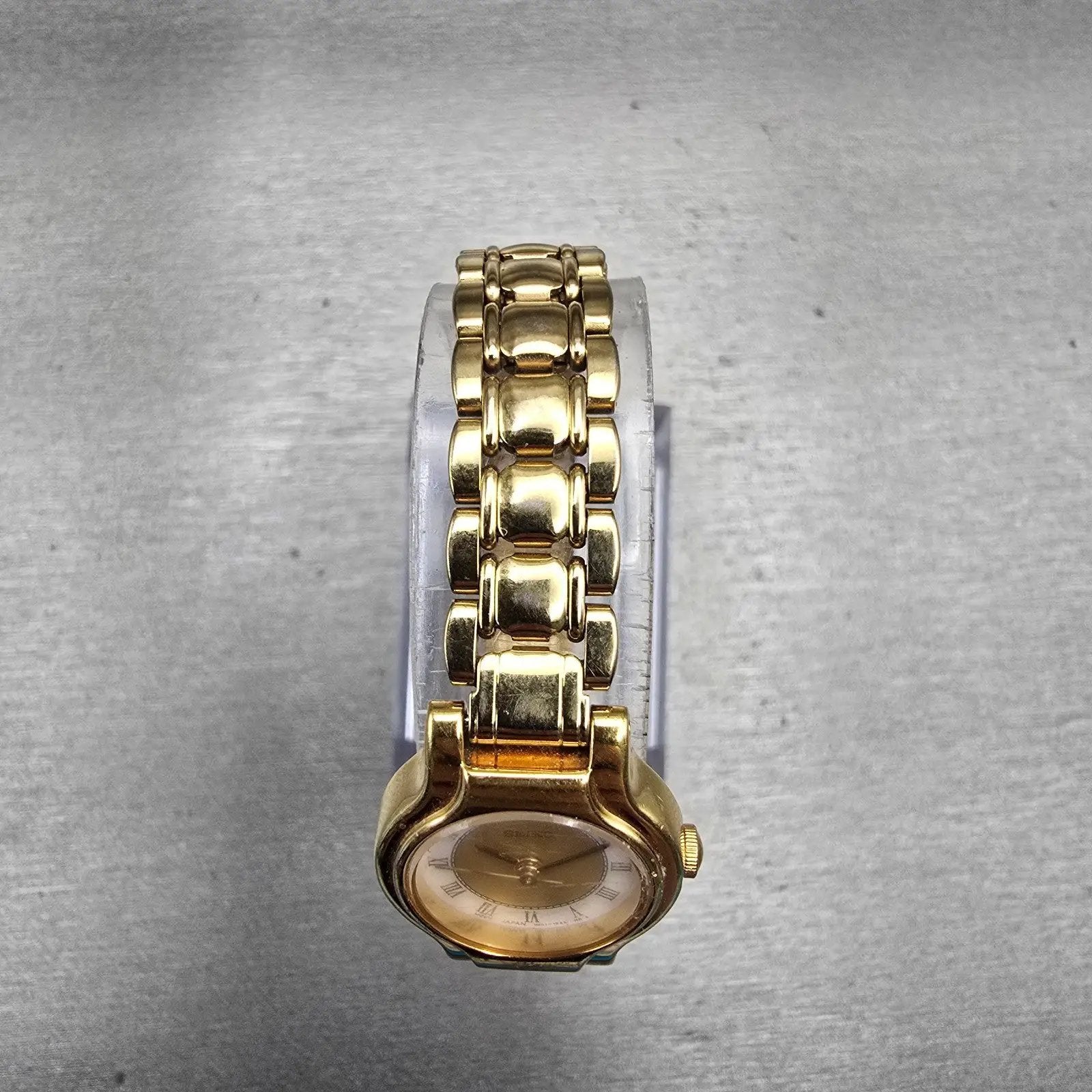 Seiko Watch Women 20mm Gold Dial Gold Tone Round 1N01 New Battery Vintage4