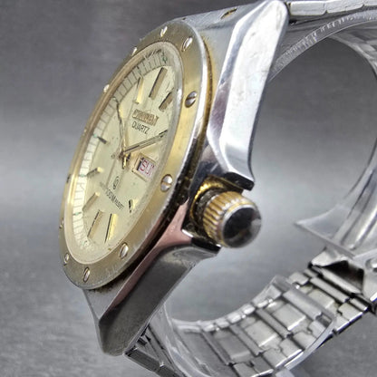 Citizen CQ Watch Men 35mm Champagne Dial Two Tone Daydate READ! 3801-450337 Runs2