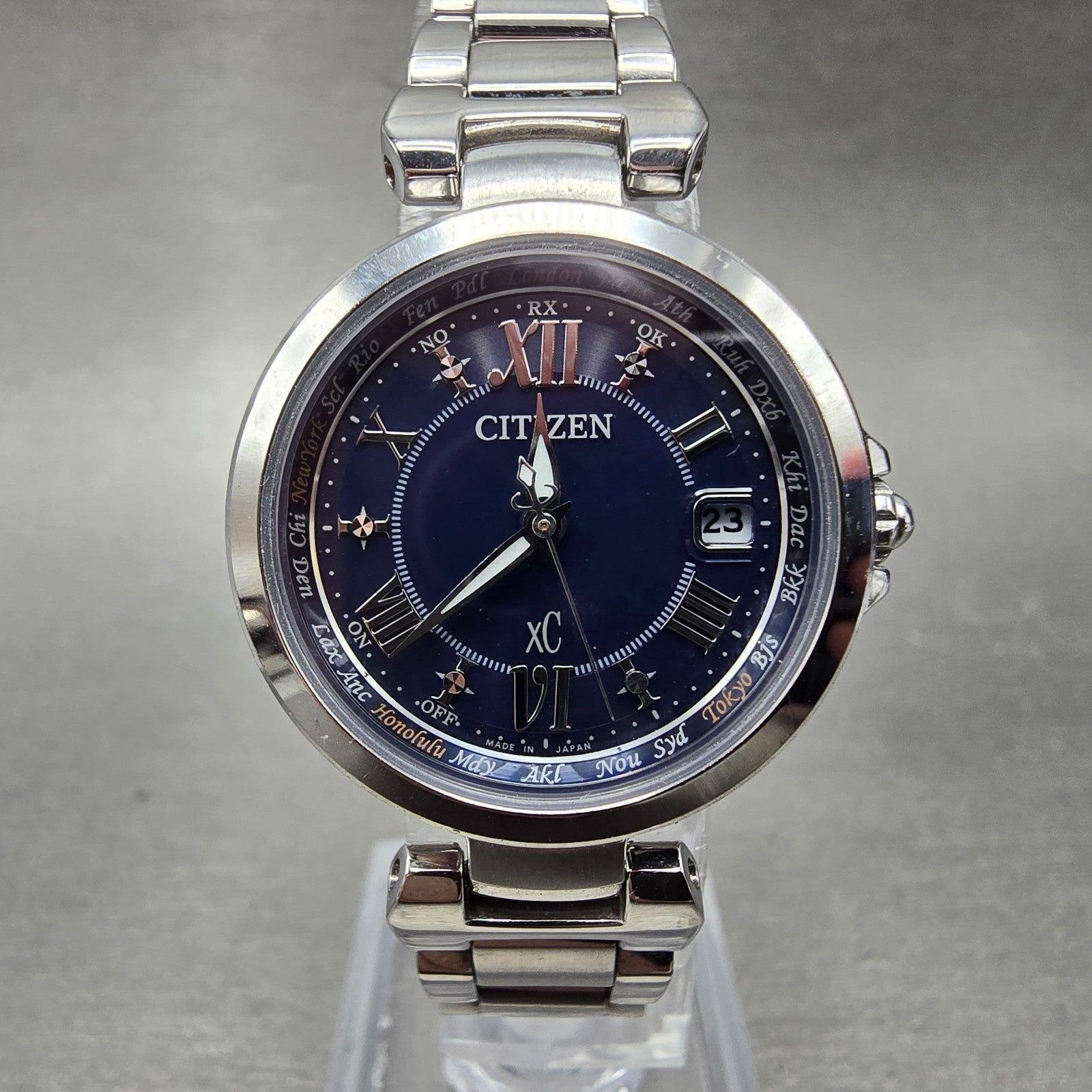 Citizen XC Solar Watch Women 28mm Blue Dial Steel Date Atomic H240-T019072 PARTS0