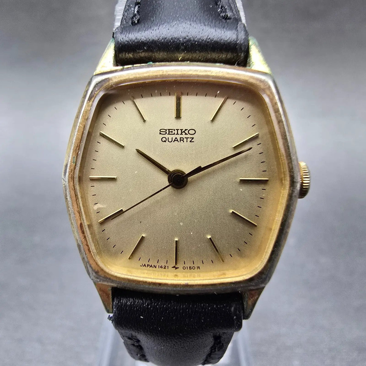 Seiko Watch Women 21mm Gold Dial Gold Plated Hexagon 1421-5080 New Battery VTG0