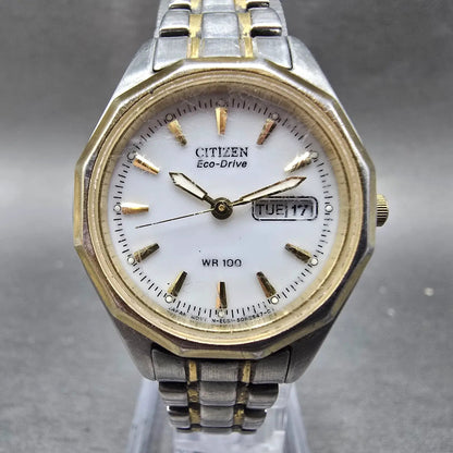 Citizen Eco-Drive Watch Women 26mm White Dial Two Tone Daydate E001-S053480 RunR1