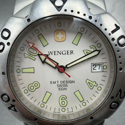 Wenger Dive Watch Men 39mm White Dial Silver Tone Date SMT Design New Battery1