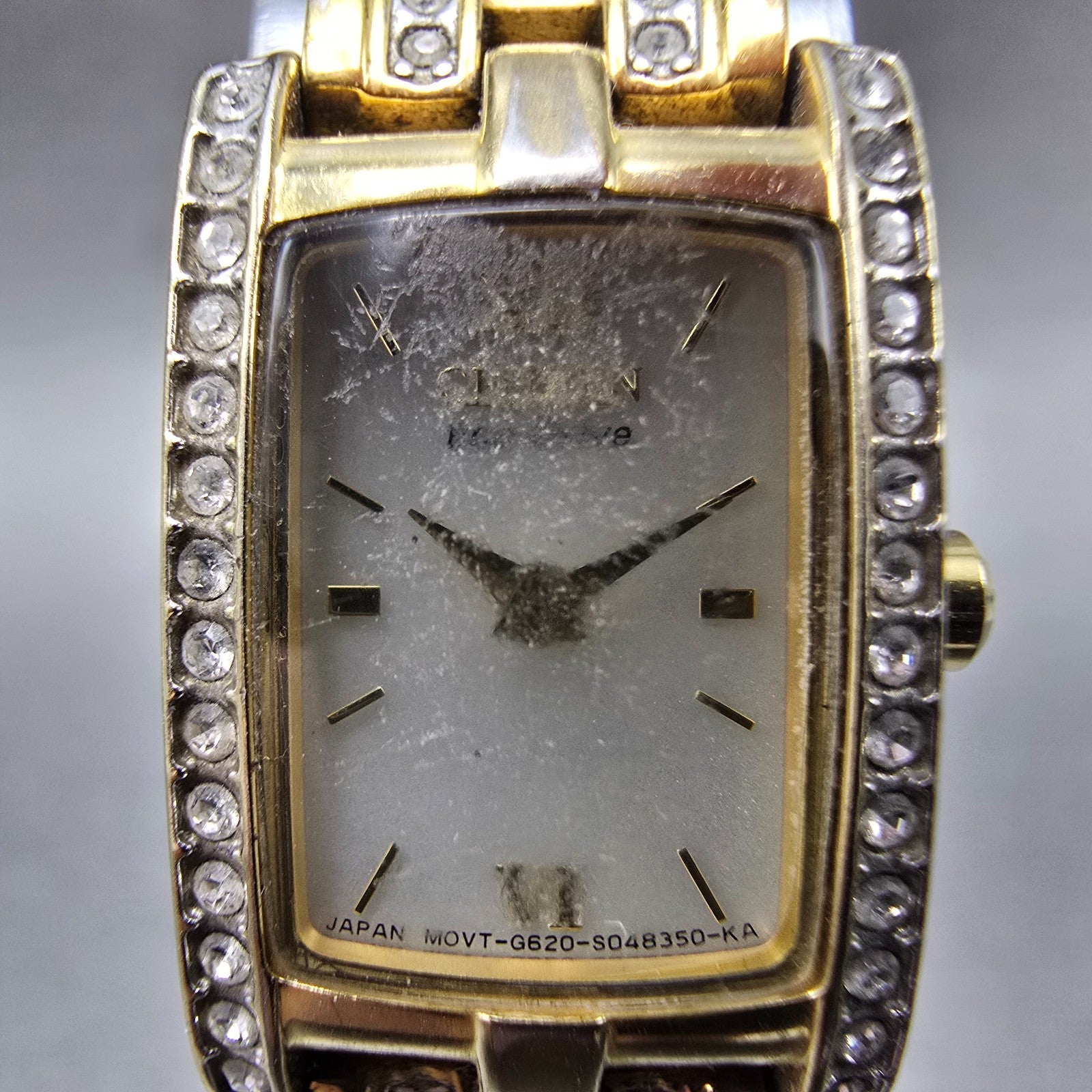 Citizen Eco-Drive Tank Watch Women 15mm White Dial Gold Tone G620-S028728 Runs1