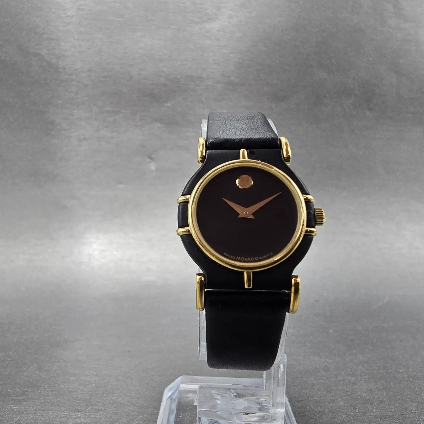 Movado Delphino Watch Women 23mm Black Dial Black & Gold Tone 80-24-822N New Bat5