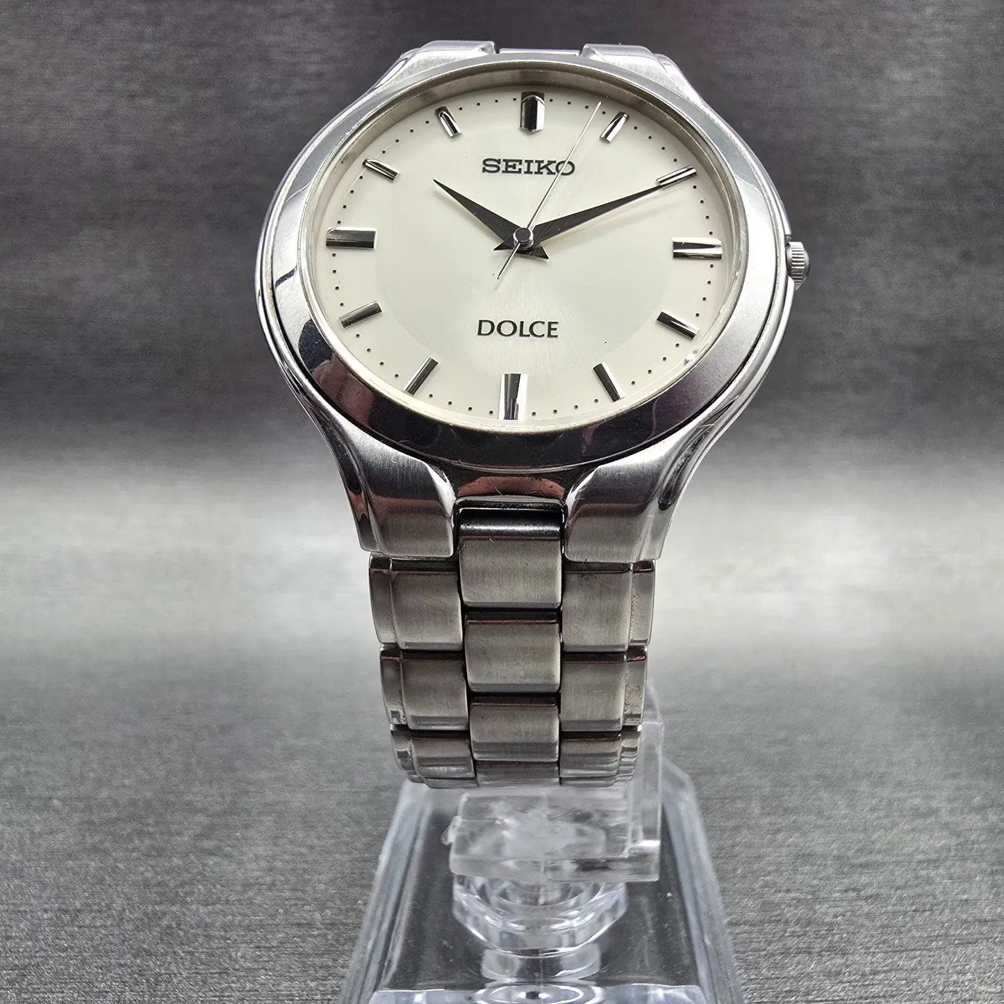 Seiko Dolce Watch Men 34mm Ivory Dial Silver Tone Round 8J41-0A10 New Battery5
