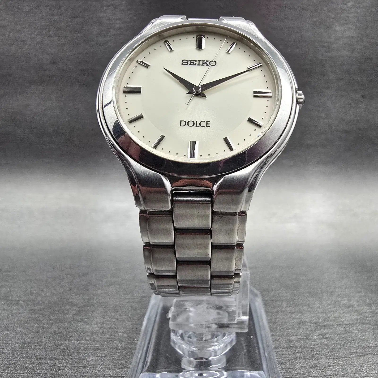 Seiko Dolce Watch Men 34mm Ivory Dial Silver Tone Round 8J41-0A10 New Battery5