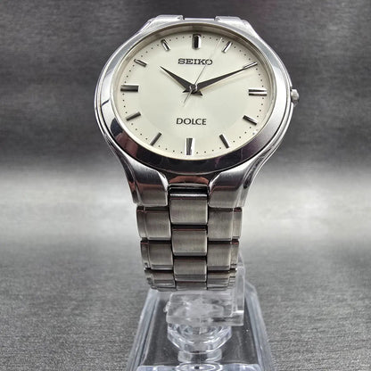 Seiko Dolce Watch Men 34mm Ivory Dial Silver Tone Round 8J41-0A10 New Battery5