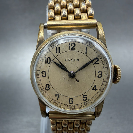 Gruen Military Watch Women 24mm Cream Dial Gold Tone Round Manual Wind READ!!!!!0