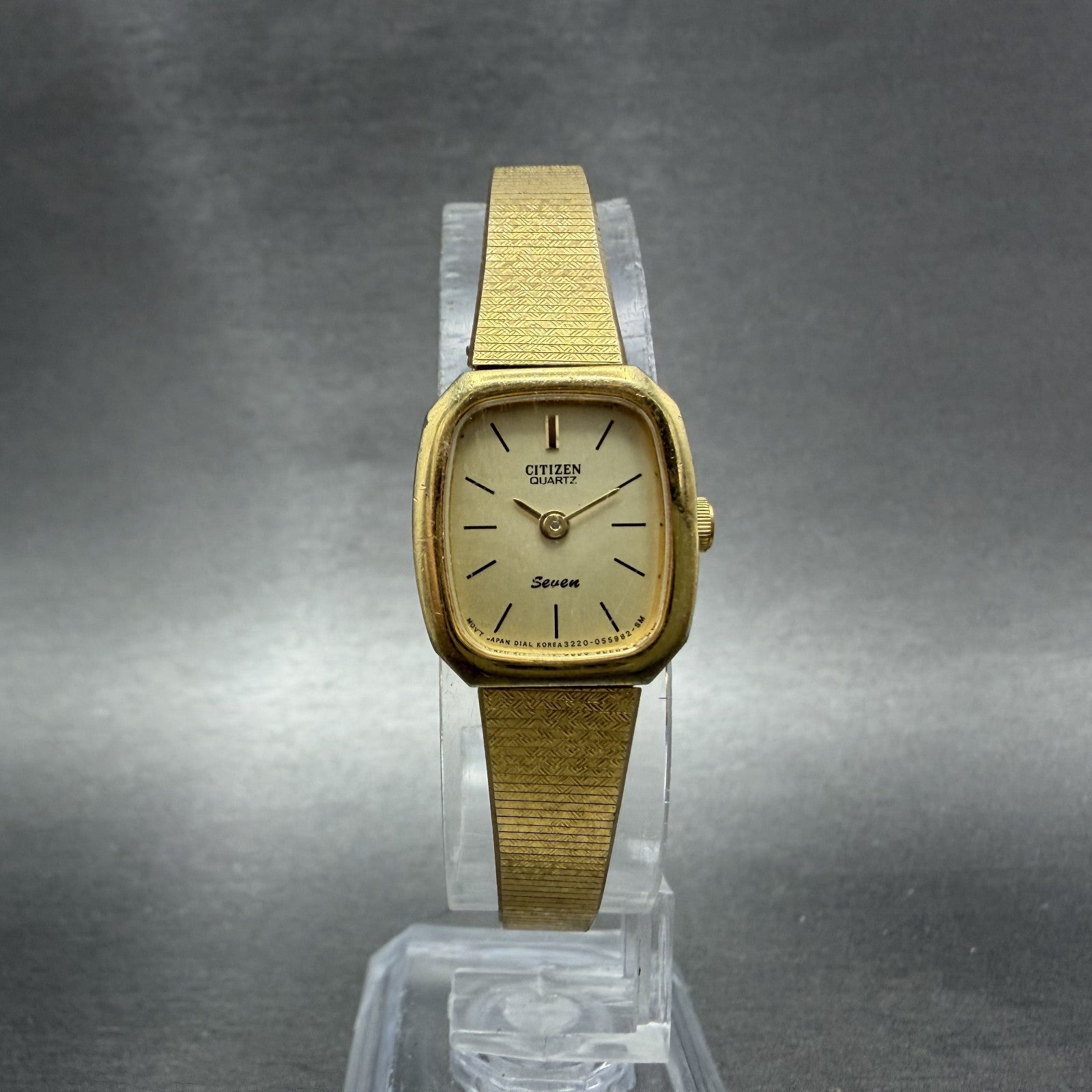 Citizen Seven Watch Women 17mm Champagne Dial Gold Tone Rectangle New Battery BD5