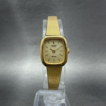 Citizen Seven Watch Women 17mm Champagne Dial Gold Tone Rectangle New Battery BD5