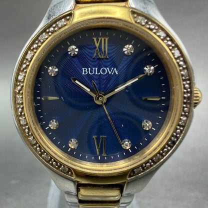 Bulova Watch Women 28mm Blue Dial Two Tone Round 98R223 Diamond Bezel New Batt1