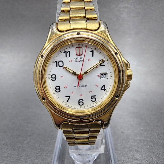 Citizen Watch Women 27mm White Dial Gold Tone Date 6010S37668 New Battery0