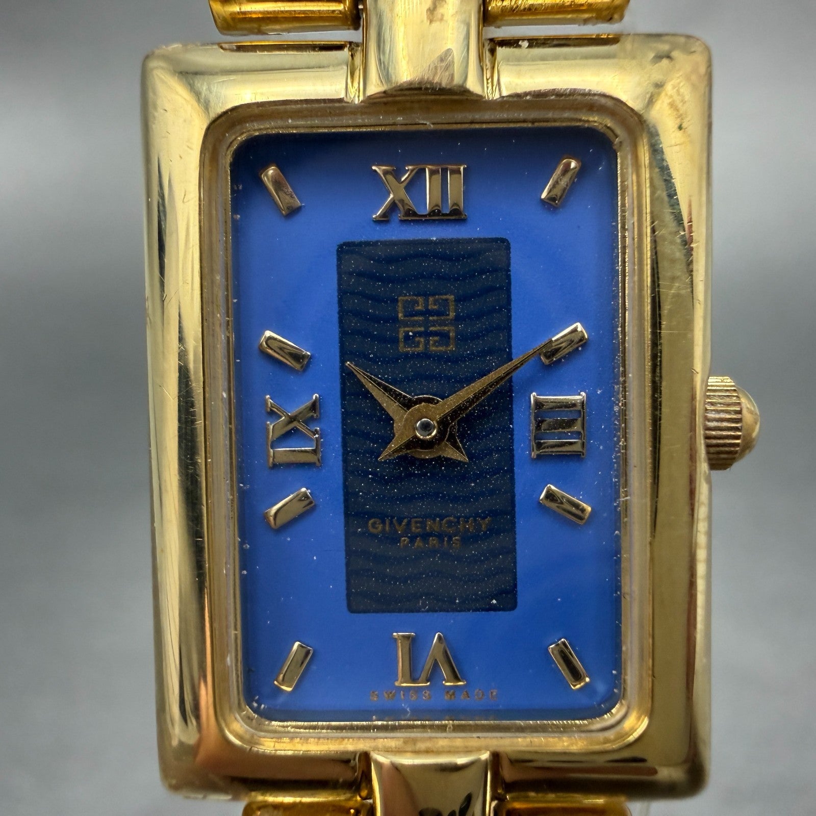 Givenchy Tank Watch Women 17mm Blue Dial Gold Tone Rectangle New Battery1