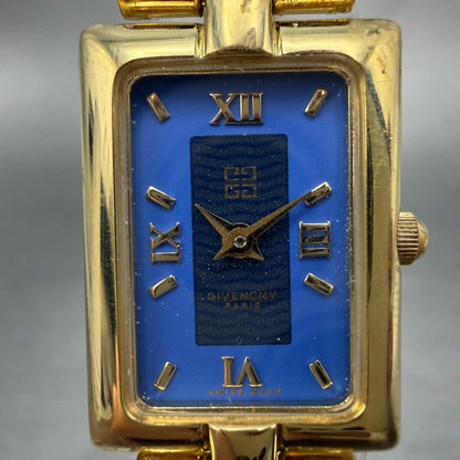 Givenchy Tank Watch Women 17mm Blue Dial Gold Tone Rectangle New Battery1