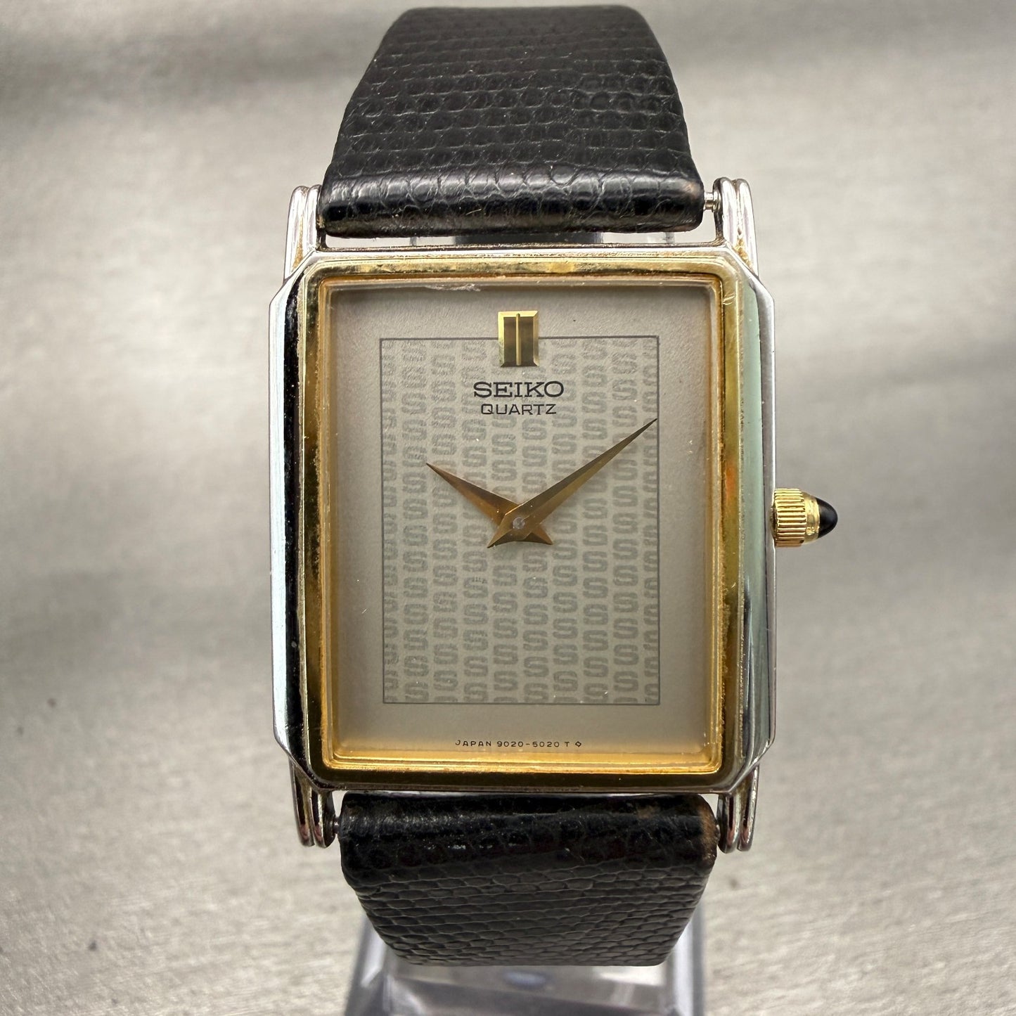Seiko Tank Watch Men 26mm Gray Dial Two Tone Rectangle 9020-5029 New Battery VTG0