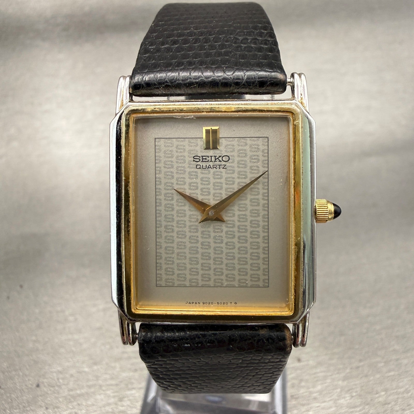 Seiko Tank Watch Men 26mm Gray Dial Two Tone Rectangle 9020-5029 New Battery VTG0