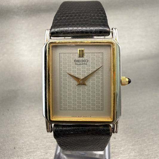 Seiko Tank Watch Men 26mm Gray Dial Two Tone Rectangle 9020-5029 New Battery VTG0