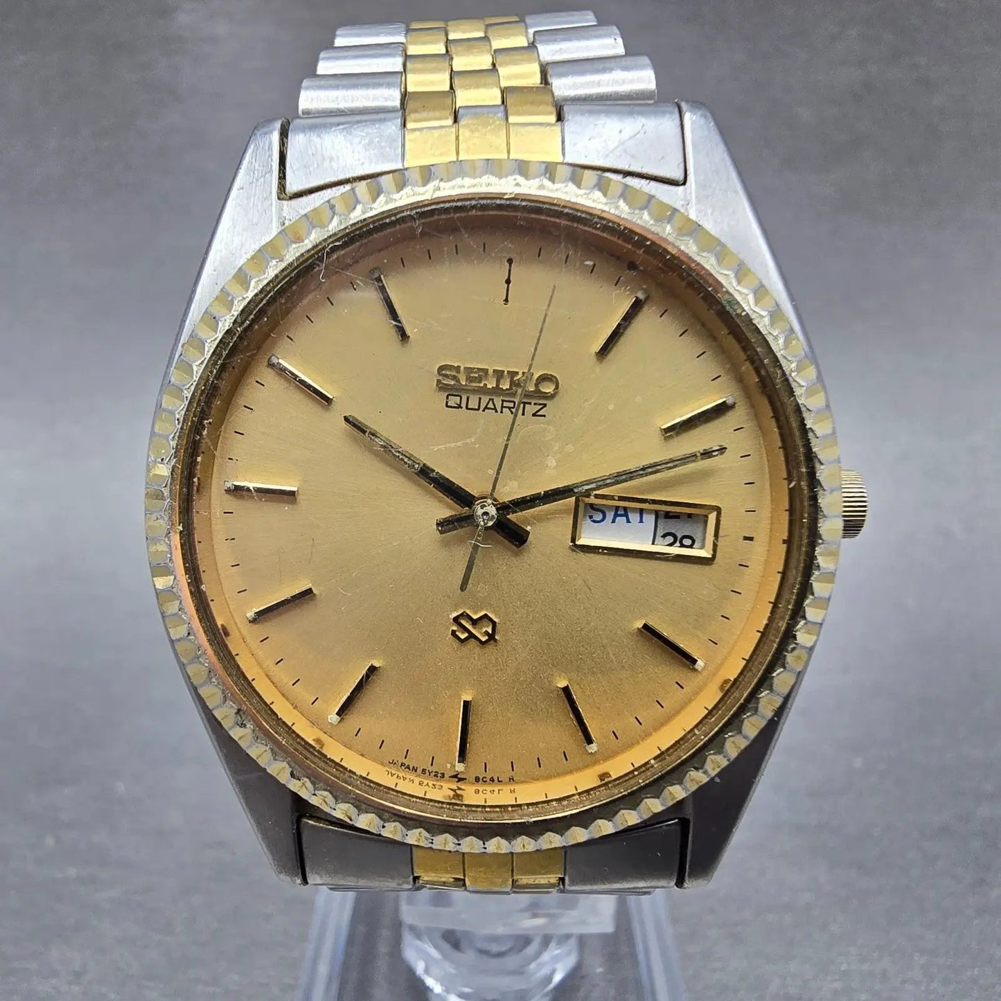 Seiko President Watch Men 35mm Gold Dial Two Tone Daydate READ! 5Y23-8A60 NewBat0