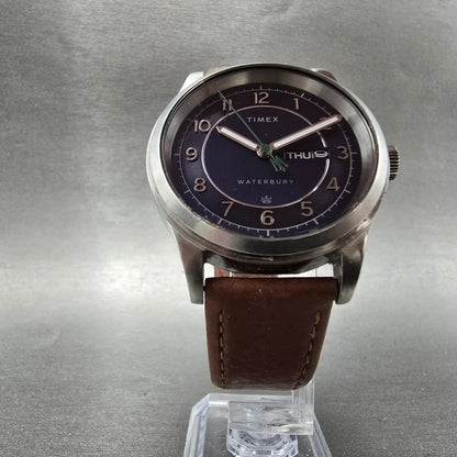 Timex Waterbury Traditional Watch Men 39mm Blue Dial Steel Daydate New Battery5