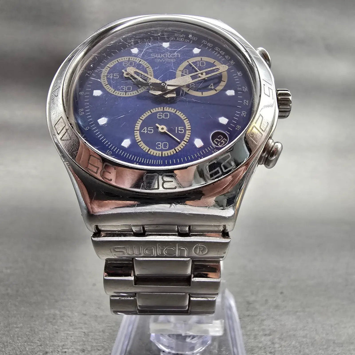Swatch Irony Ciel Etoile Watch Men 40mm Blue Dial Silver Chrono YCS440 New Batt8