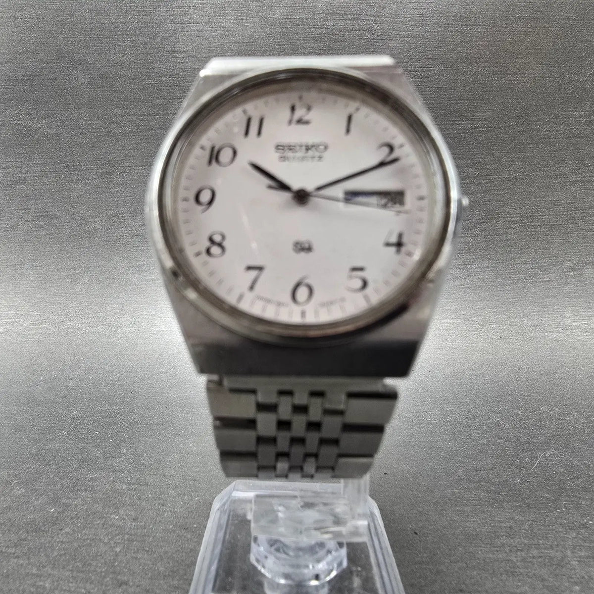 Seiko SQ Watch Men 35mm White Dial Silver Tone Dayadate READ!!! 8223-8029 NewBat6