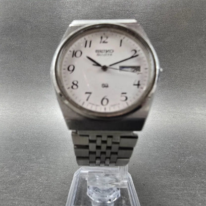 Seiko SQ Watch Men 35mm White Dial Silver Tone Dayadate READ!!! 8223-8029 NewBat6