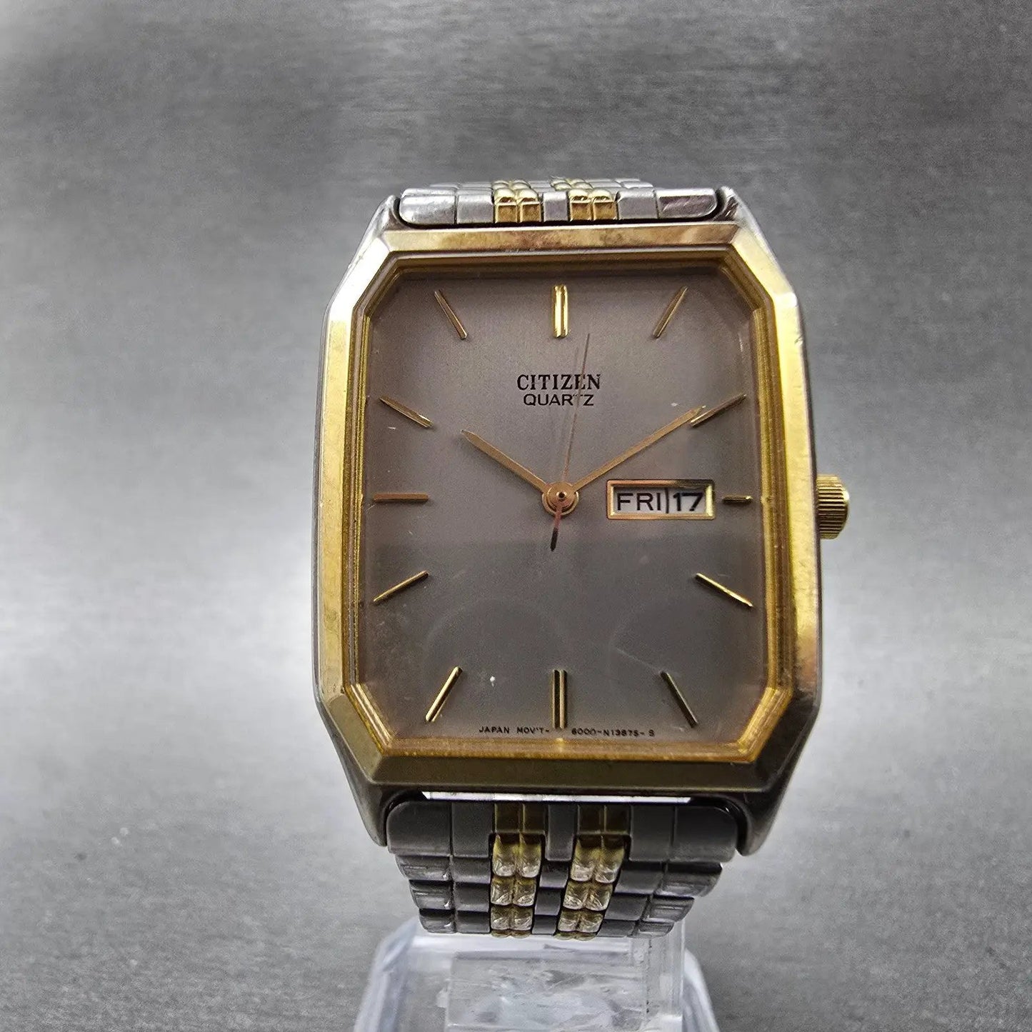 Citizen Watch Men 27mm Silver Dial Two Tone Daydate Rectangle 6000-S36548 PARTSL6