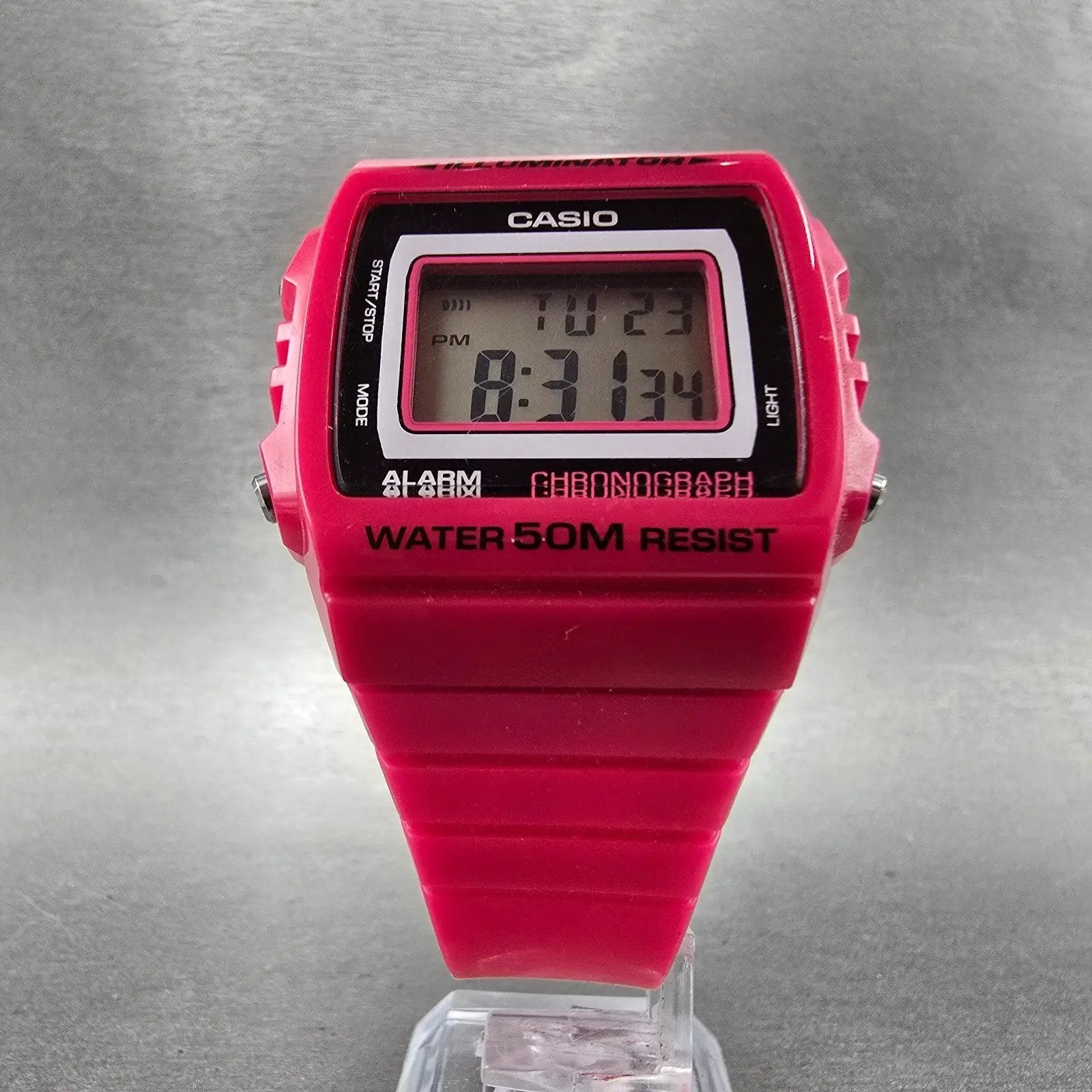 Casio W-215H Watch Men 40mm Pink Alarm Chronograph Daydate Rectangle New battery5