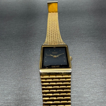 Seiko Galaxy Tank Watch Women 19mm Black Dial Gold Tone PARTS!! 2Y01-5C40 NewBat2