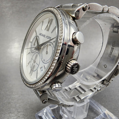 Michael Kors Sofie Watch Women 38mm White Dial Steel Date Chronograph New Batt