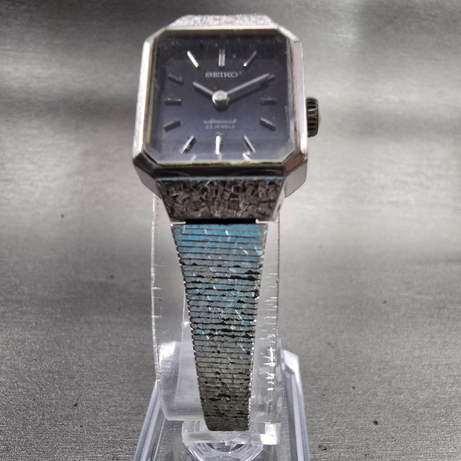 Seiko Special Watch Women 18mm Blue Dial Silver Tone Rectangle 1140-3170 Works5