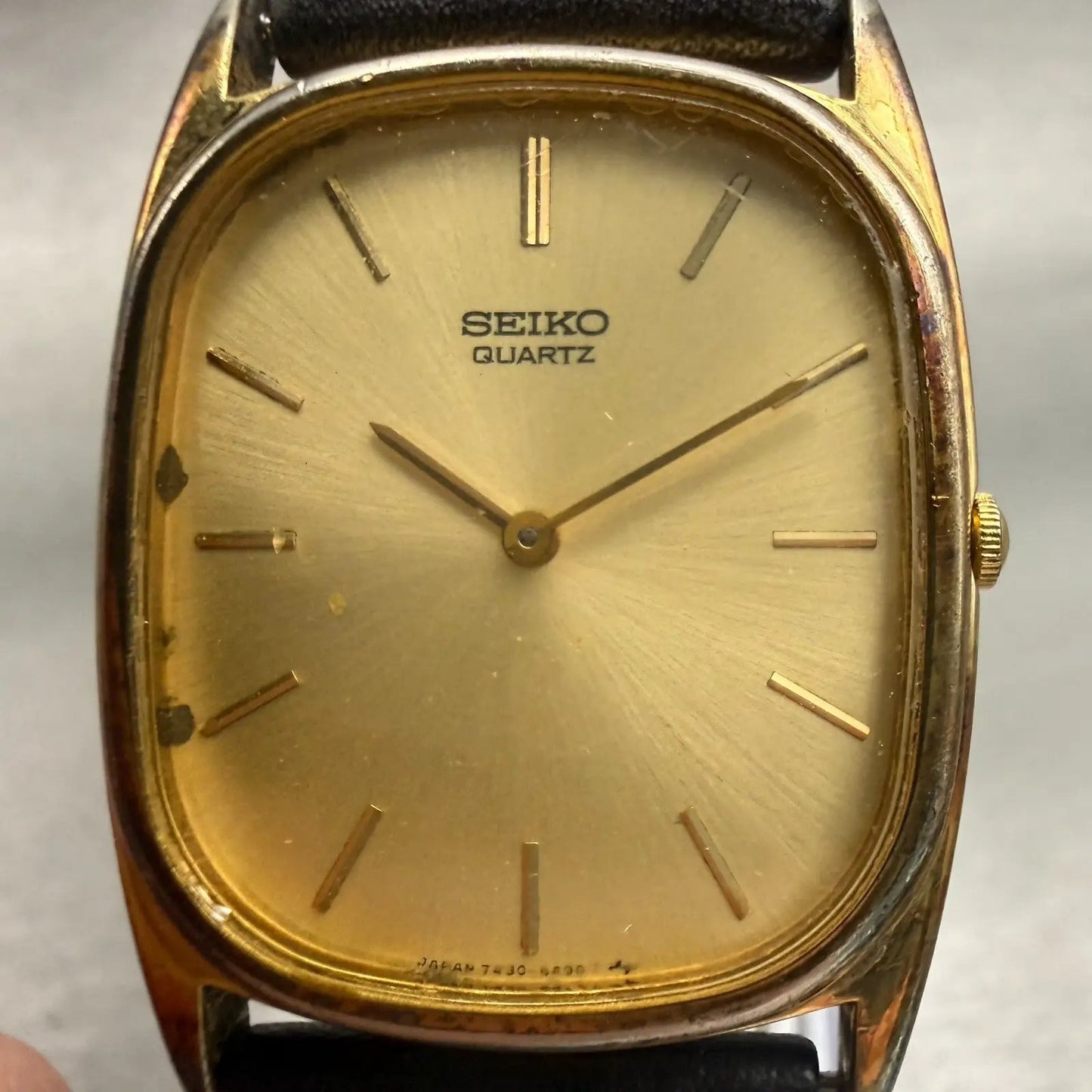 Seiko Watch Men 27mm Gold Dial Gold Tone Rectangle 7430-5319 New Battery VTG1