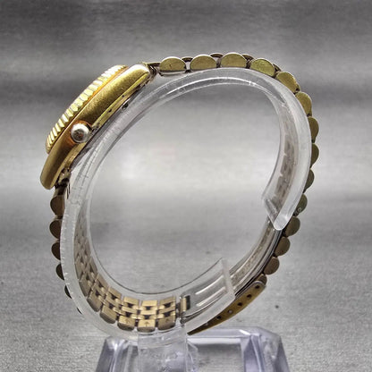 Seiko SQ Watch Women 25mm Gold Dial Gold Tone Daydate Round 3Y03-0169 New Batt6