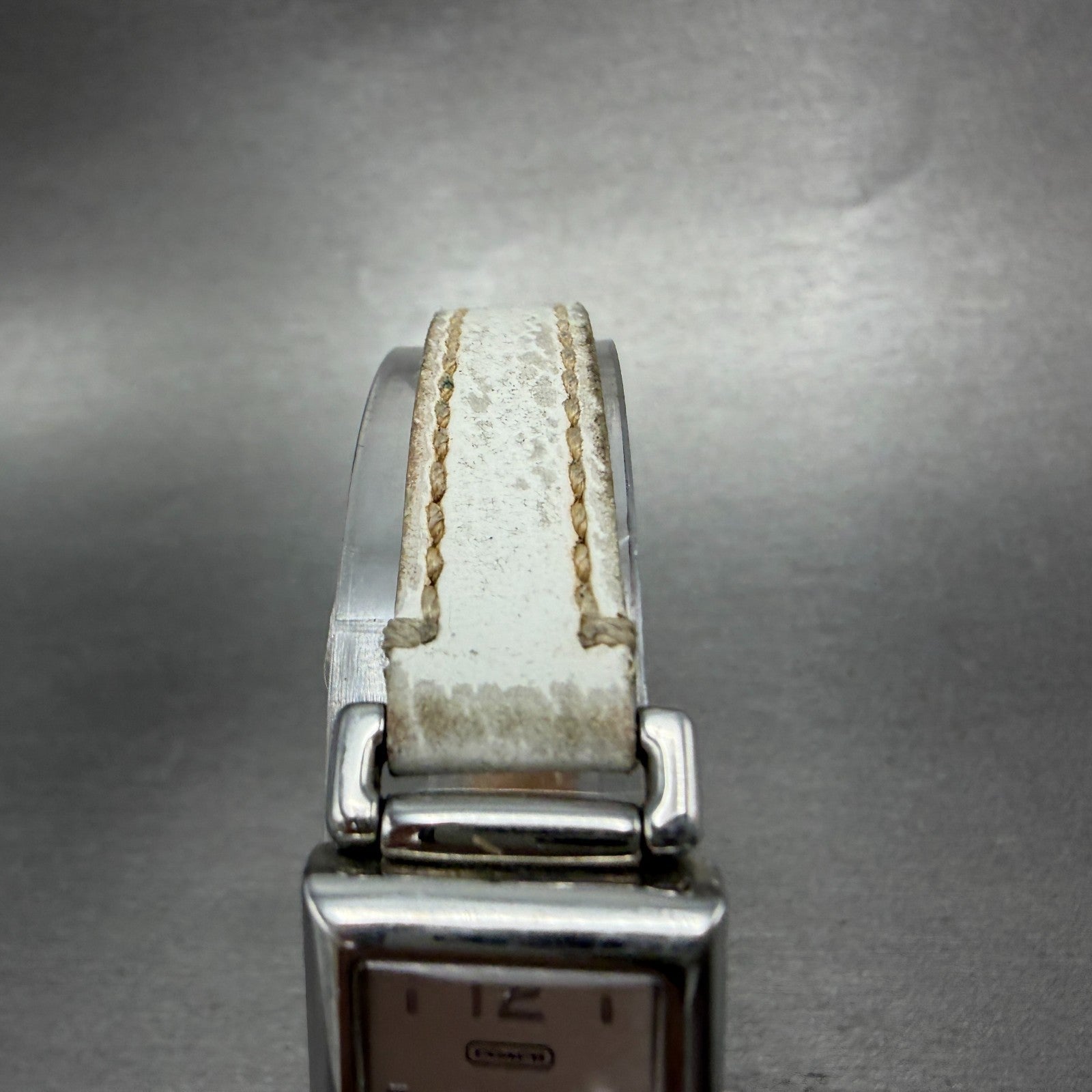 Coach Tank Watch Women 17mm White Dial Silver Tone Rectangle 0312 New Battery4