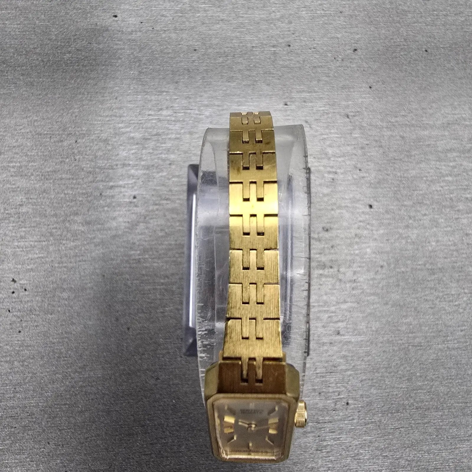 Seiko Watch Women 12mm Gold Dial Gold Tone Rectangle 1320-5029 New Battery VTG D4