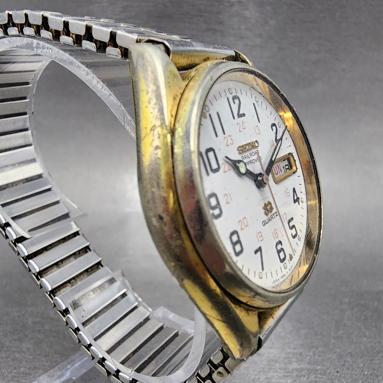 Seiko Railroad Approved Watch Men 36mm White Dial Gold Daydate 75468069 PARTS4