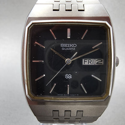 Seiko SQ Tank Watch Men 31mm Black Dial Silver Tone Daydate 82235169 NewBattery1