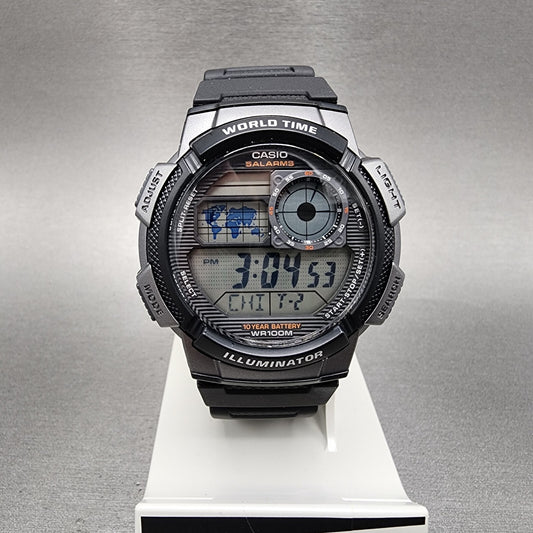 Casio World Time Watch Men 43mm Digital Black Tone Alarm Chrono AE1000W0