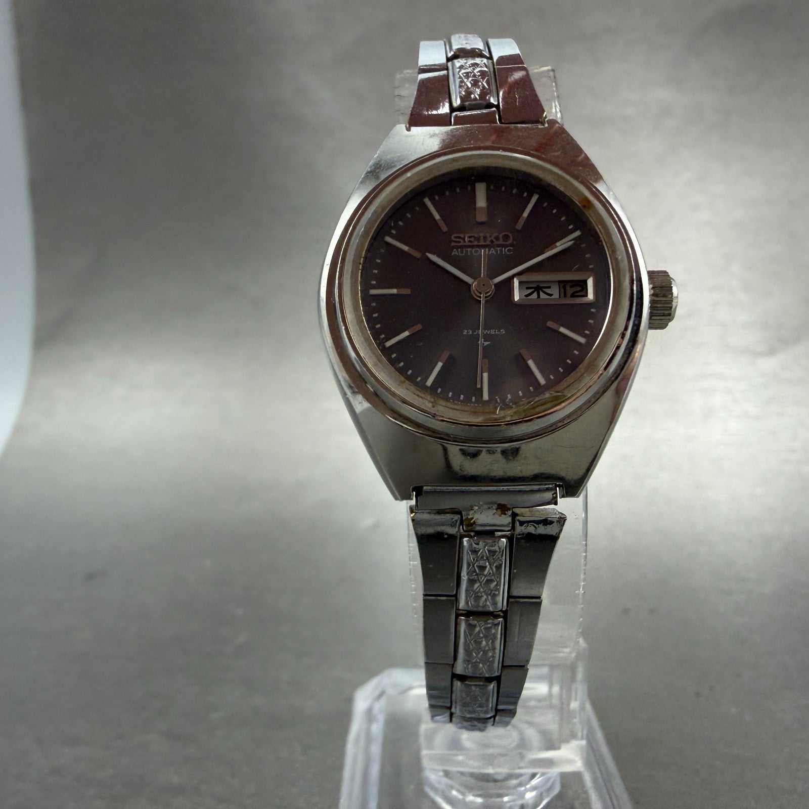 Seiko Automatic Watch Women 25mm Gray Dial Silver Tone Daydate 2206-0230 PARTS6