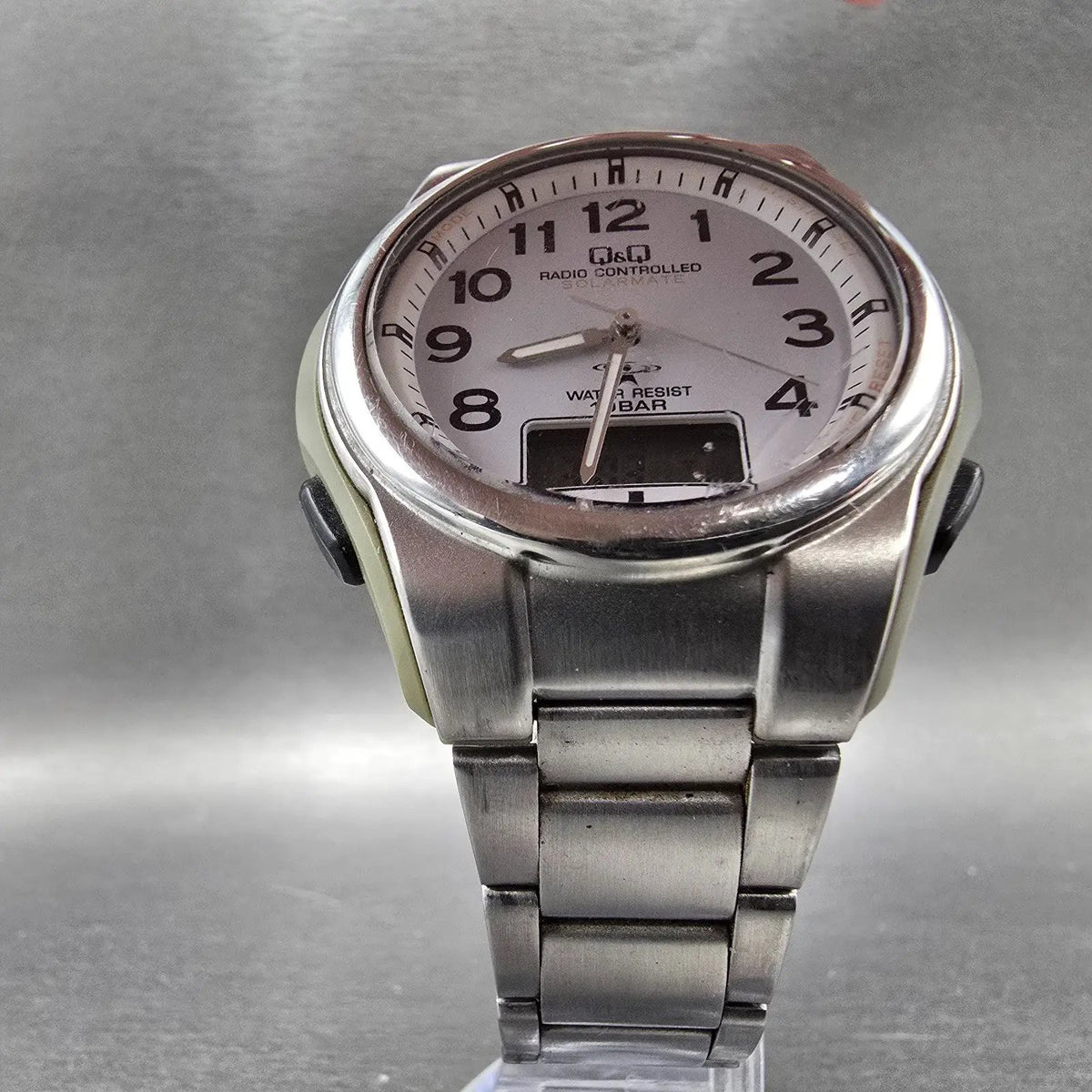 Citizen Q&Q Watch Men 43mm White Dial Silver Alarm Chronograph Solar Works JDM5