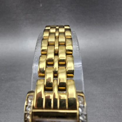 Citizen Eco-Drive Tank Watch Women 14mm White Dial Gold Crystal Bezel Works4