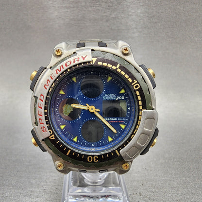 Casio Duro 200 DRO211 Watch Men 44mm Blue Dial Silver Analog Digital PARTS0