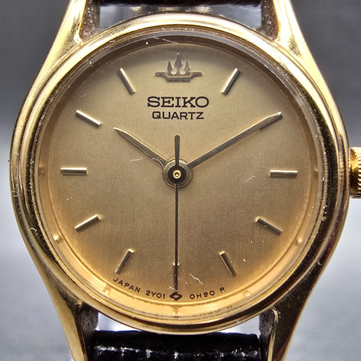 Seiko Watch Women 20mm Gold Dial Gold Tone Round 2Y01-0A10 New Battery Vintage1