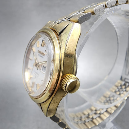Seiko Automatic Watch Women 24mm Silver Dial Gold Plated Daydate Round Runs VTG2