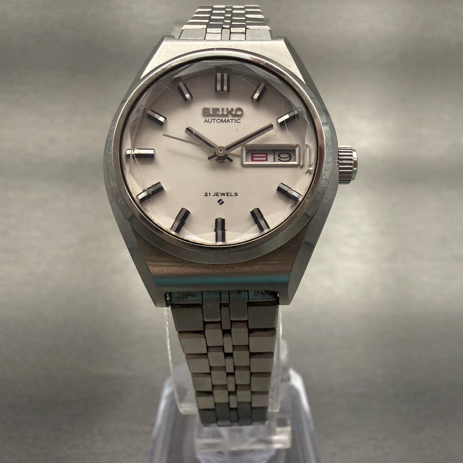 Seiko Watch Women 26mm White Dial Silver Round Daydate 2706-0340 Automatic Runs5